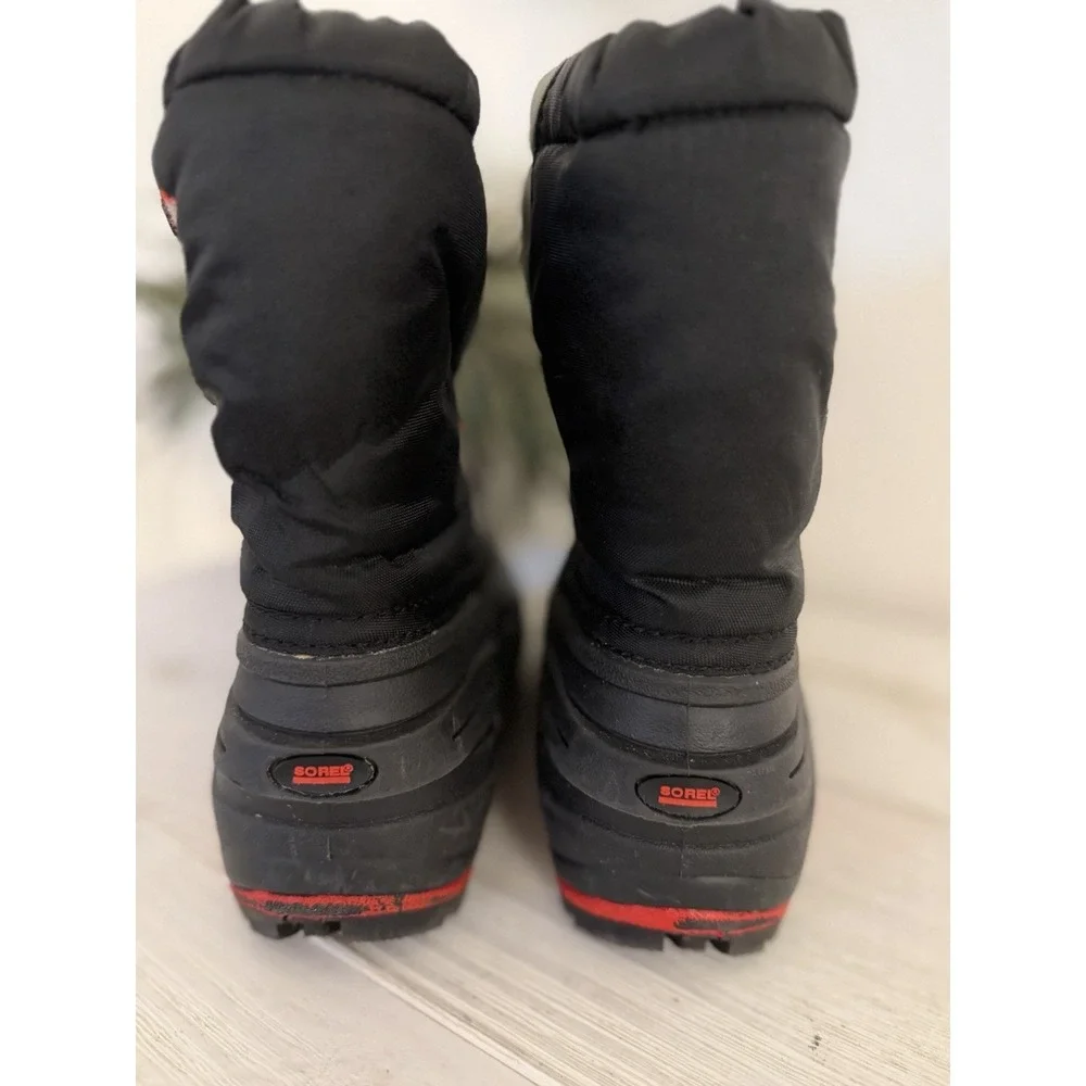 Sorel Snow Boots Black‎ Red Insulated Winter Snowboard Youth Size 10 Waterproof